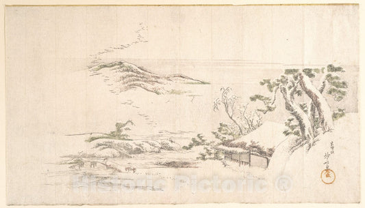 Art Print : Katsushika Hokusai - A Snow–clad Landscape with Gray Clouds - Japan : Vintage Wall Art