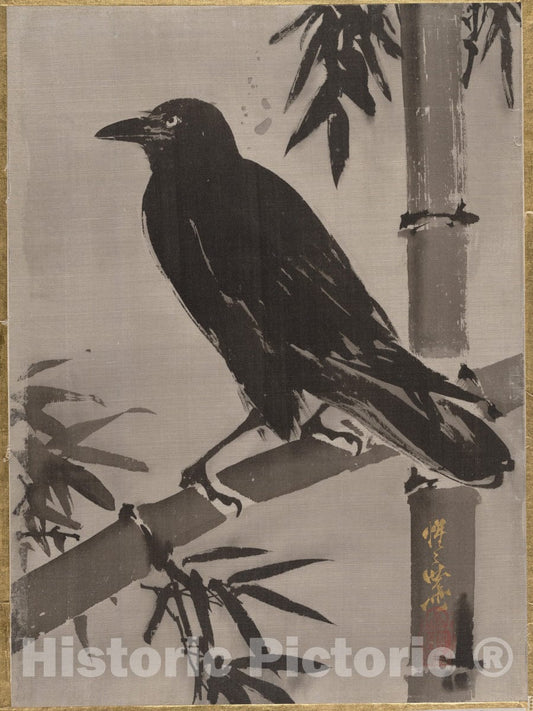 Art Print : Kawanabe Ky?sai - Crow on a Bamboo Branch - Japan : Vintage Wall Art