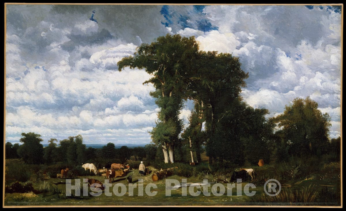 Art Print : Jules Dupré - Landscape with Cattle at Limousin : Vintage Wall Art