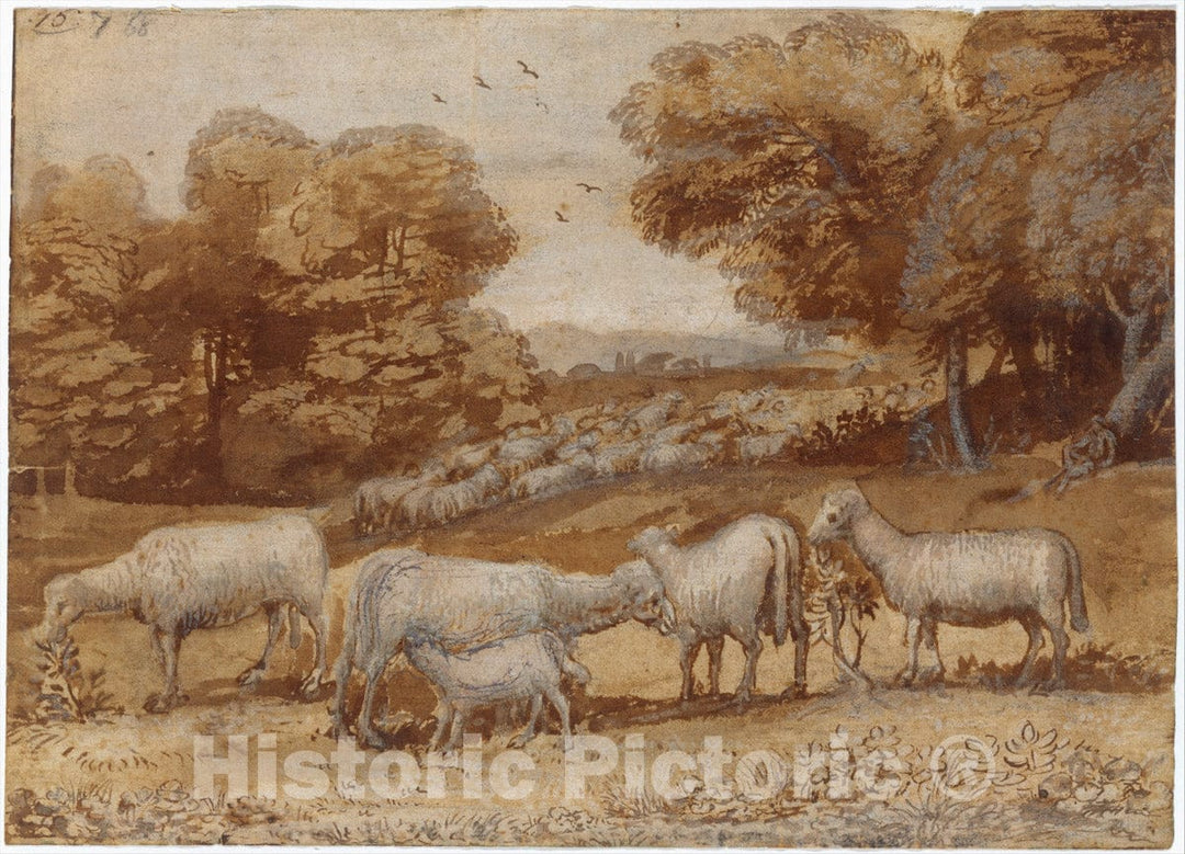 Art Print : Claude Lorrain (Claude Gellée) - Landscape with Sheep : Vintage Wall Art