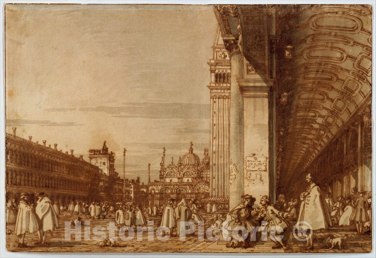 Art Print : Canaletto (Giovanni Antonio Canal) - Piazza San Marco from The Southwest Corner, with The Procuratie Nuove on The Right : Vintage Wall Art