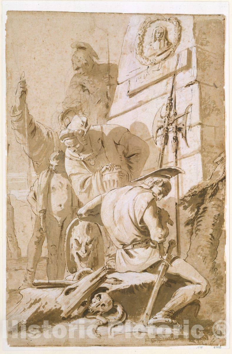 Art Print : Giovanni Battista Tiepolo - Soldiers Around a Monument : Vintage Wall Art