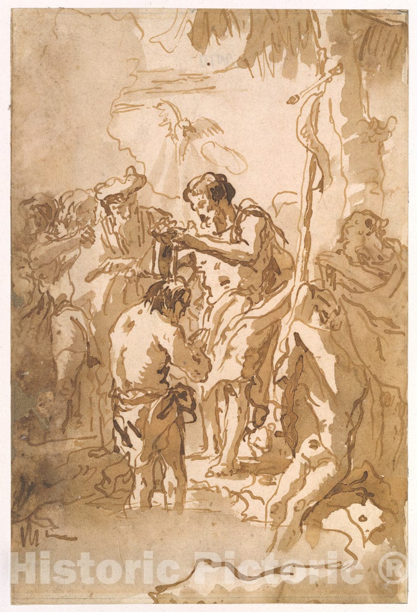 Art Print : The Baptism of Christ - Artist: Giovanni Domenico Tiepolo - Created: c1770 : Vintage Wall Art