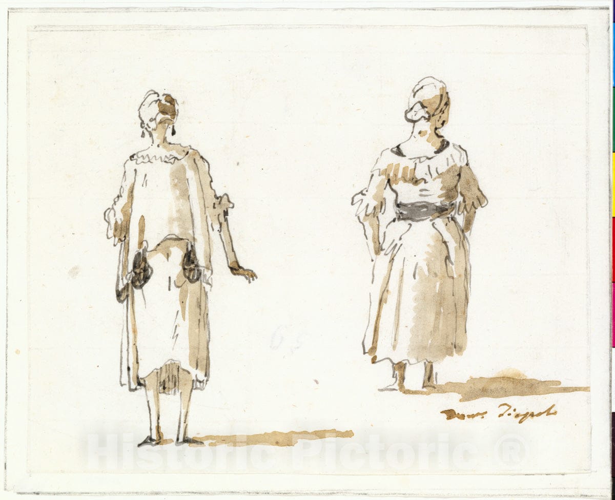 Art Print : Giovanni Domenico Tiepolo - Caricature of Two Women Seen from Behind : Vintage Wall Art