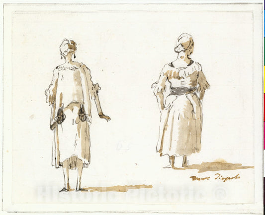 Art Print : Giovanni Domenico Tiepolo - Caricature of Two Women Seen from Behind : Vintage Wall Art