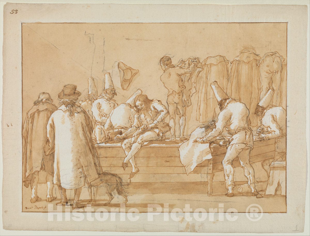 Art Print : Giovanni Domenico Tiepolo - Punchinello as Tailor's Assistant : Vintage Wall Art