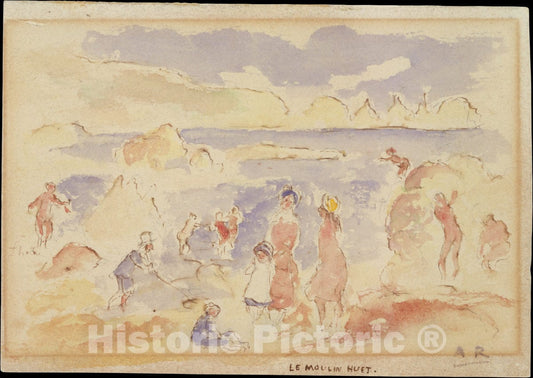 Art Print : Auguste Renoir - Beach Scene : Vintage Wall Art