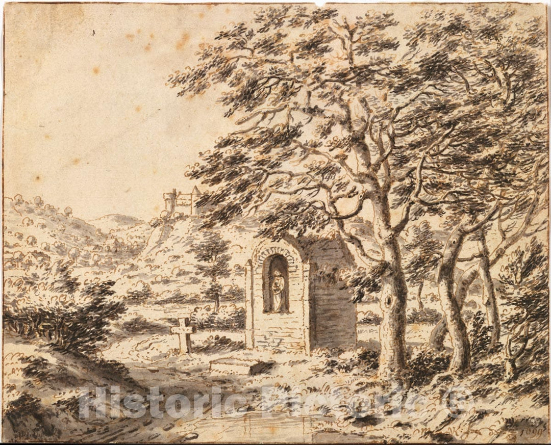 Art Print : Valentijn Klotz - A Roadside Shrine and Cross : Vintage Wall Art