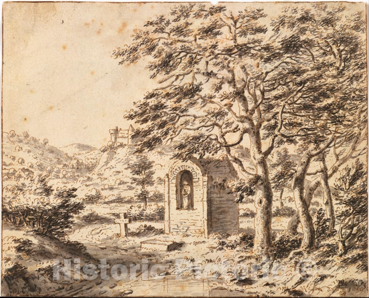Art Print : Valentijn Klotz - A Roadside Shrine and Cross : Vintage Wall Art