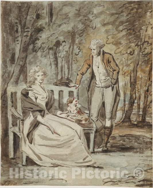 Art Print : England - Study for a Portrait: A Lady and a Gentleman in a Park : Vintage Wall Art