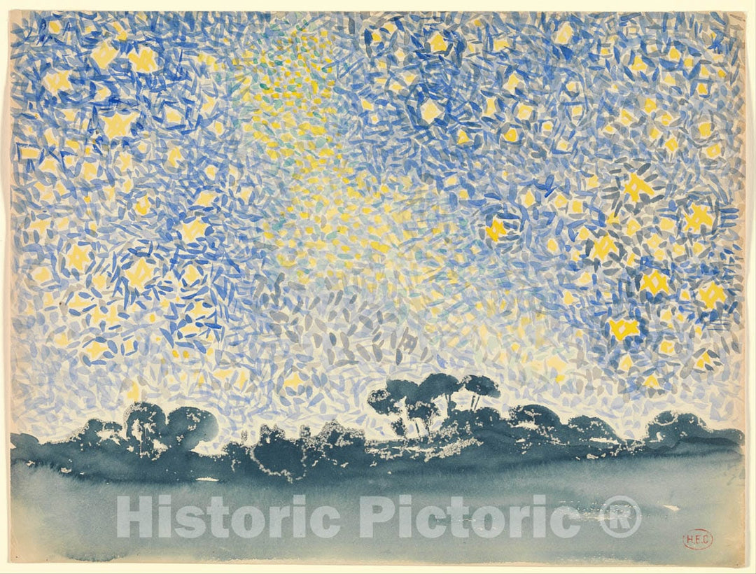 Art Print : Henri-Edmond Cross (Henri-Edmond Delacroix) - Landscape with Stars : Vintage Wall Art
