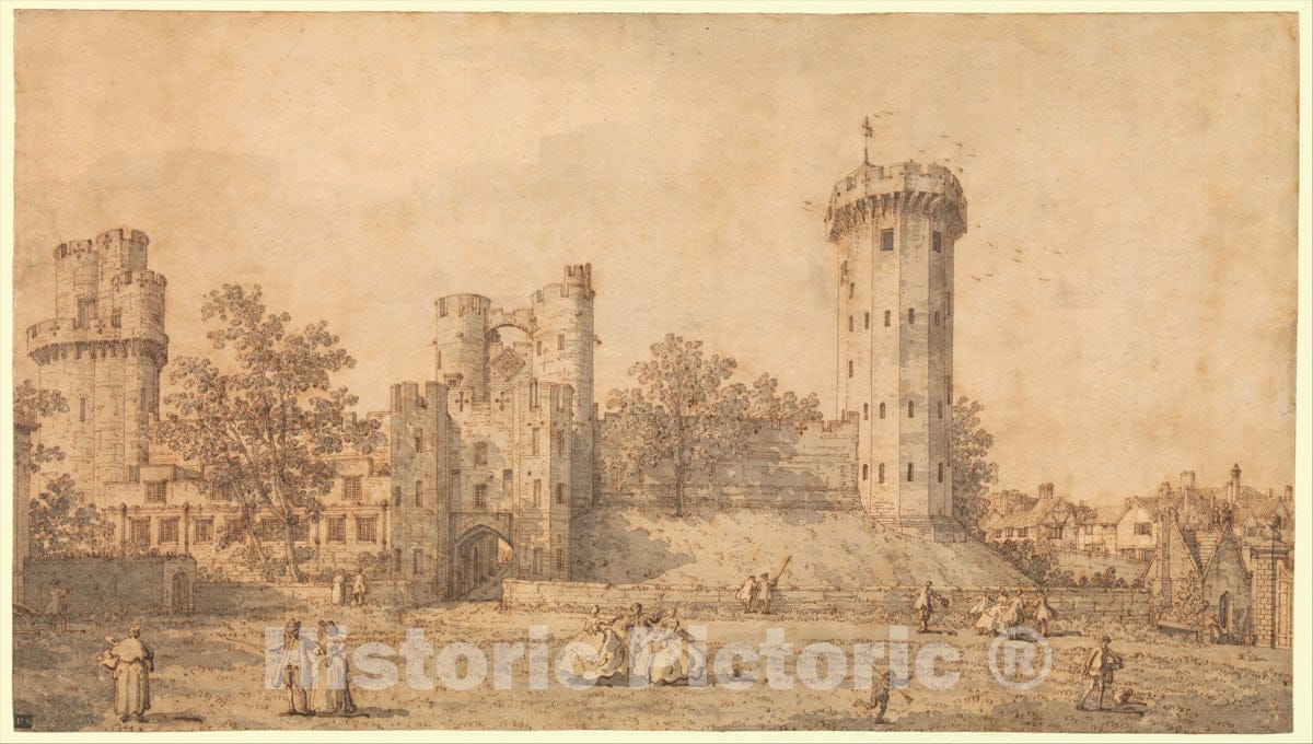 Art Print : Canaletto (Giovanni Antonio Canal) - Warwick Castle: The East Front : Vintage Wall Art