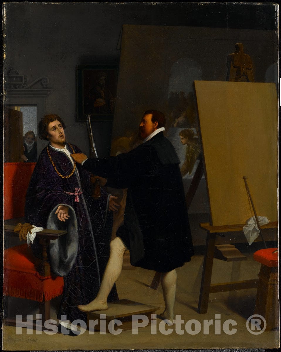 Art Print : Jean Auguste Dominique Ingres - Aretino in The Studio of Tintoretto : Vintage Wall Art