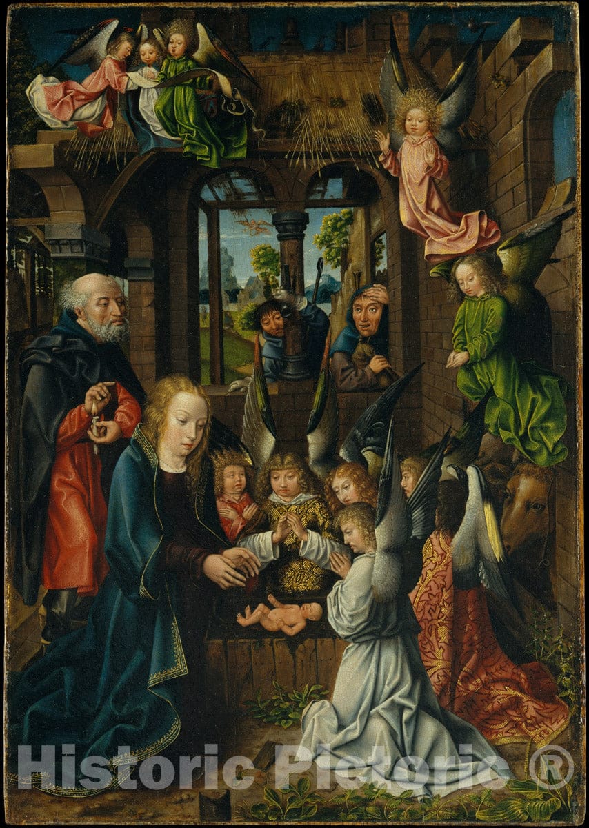 Art Print : Workshop of The Master of Frankfurt - The Adoration of The Christ Child - Netherlandish : Vintage Wall Art