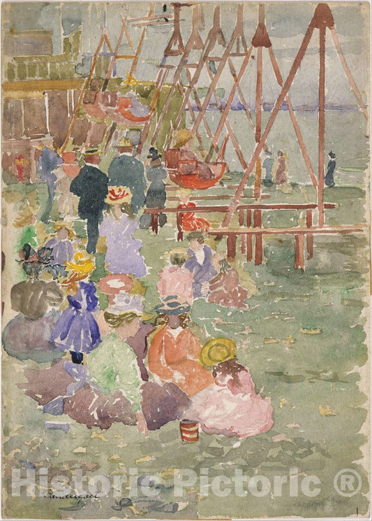 Art Print : Maurice Brazil Prendergast - Swings, Revere Beach : Vintage Wall Art