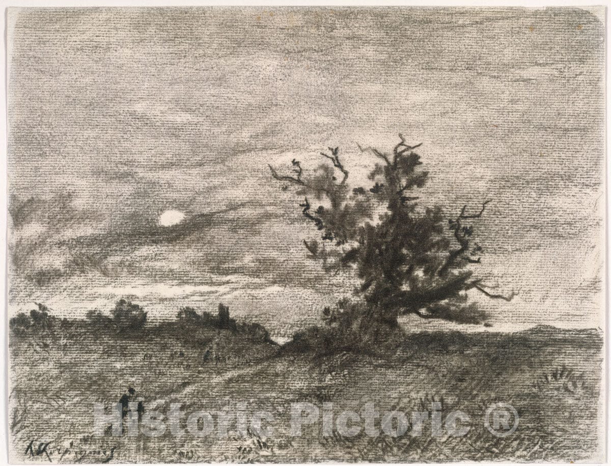 Art Print : Henri-Joseph Harpignies - Moonlit Landscape : Vintage Wall Art