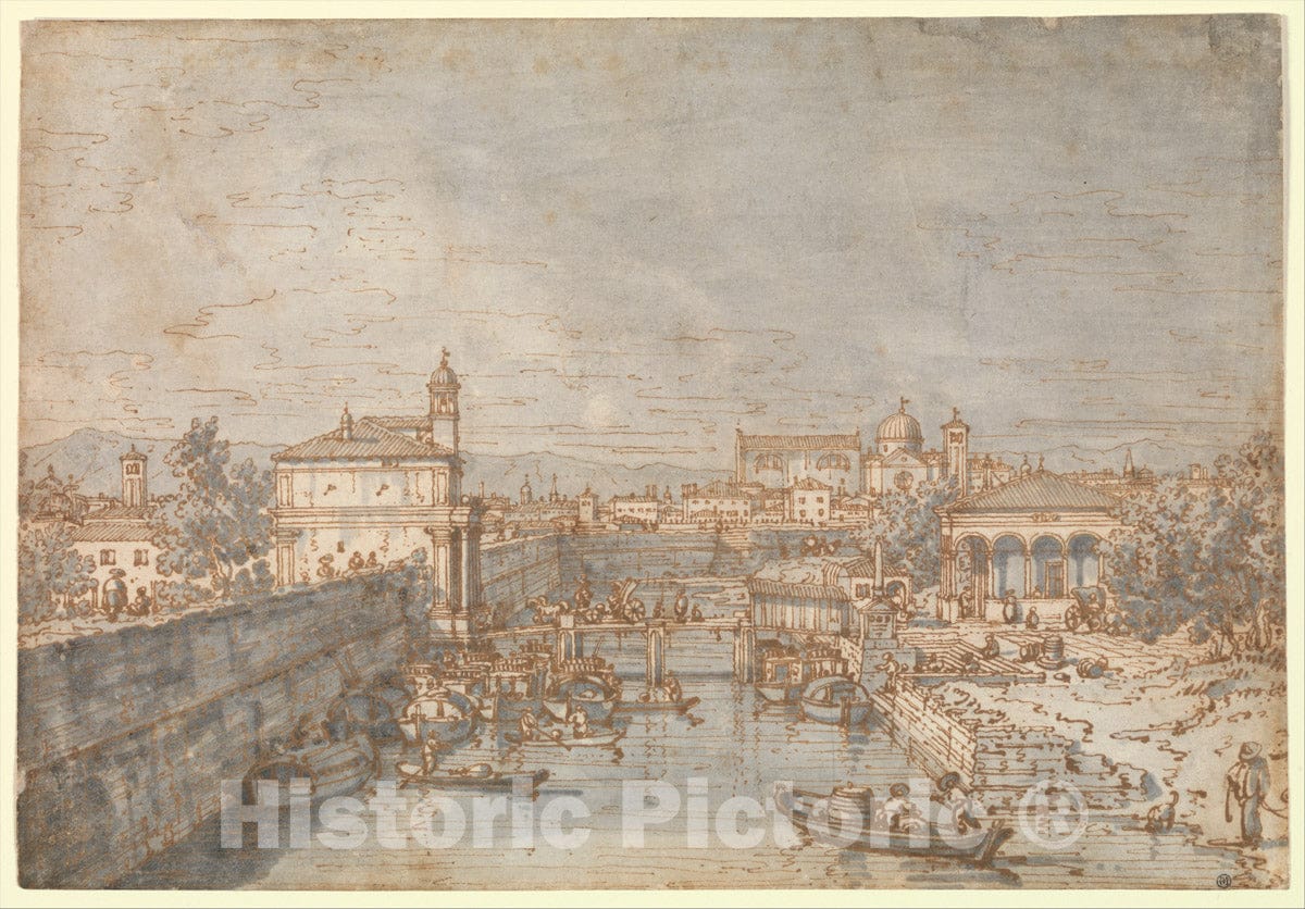 Art Print : Canaletto (Giovanni Antonio Canal) - Padua: The River Bacchiglione and The Porta Portello : Vintage Wall Art