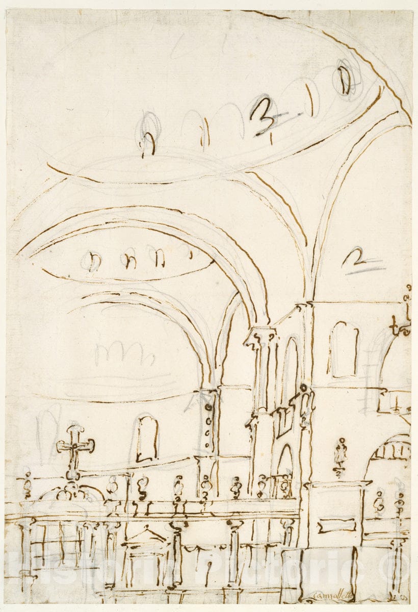 Art Print : Canaletto (Giovanni Antonio Canal) - Interior of The Basilica of San Marco, Showing The Crossing and The Choir : Vintage Wall Art