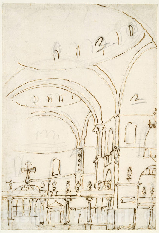 Art Print : Canaletto (Giovanni Antonio Canal) - Interior of The Basilica of San Marco, Showing The Crossing and The Choir : Vintage Wall Art