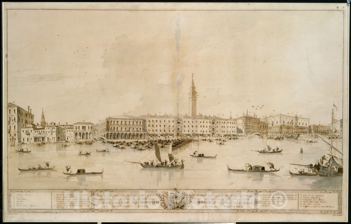 Art Print : Francesco Guardi - Panorama of Venice from The Bacino di San Marco, Including The Project for The Proposed Teatro Manin : Vintage Wall Art