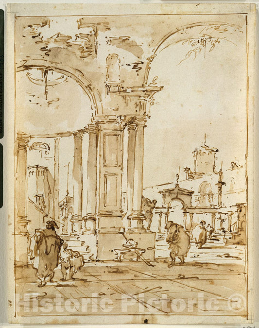 Art Print : Francesco Guardi - an Architectural Capriccio, with Classical Ruins : Vintage Wall Art