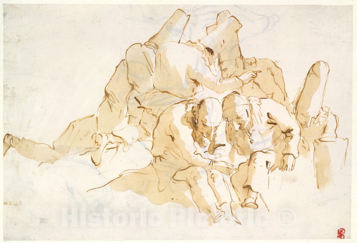 Art Print : Giovanni Battista Tiepolo - A Group of Punchinelli Seated : Vintage Wall Art