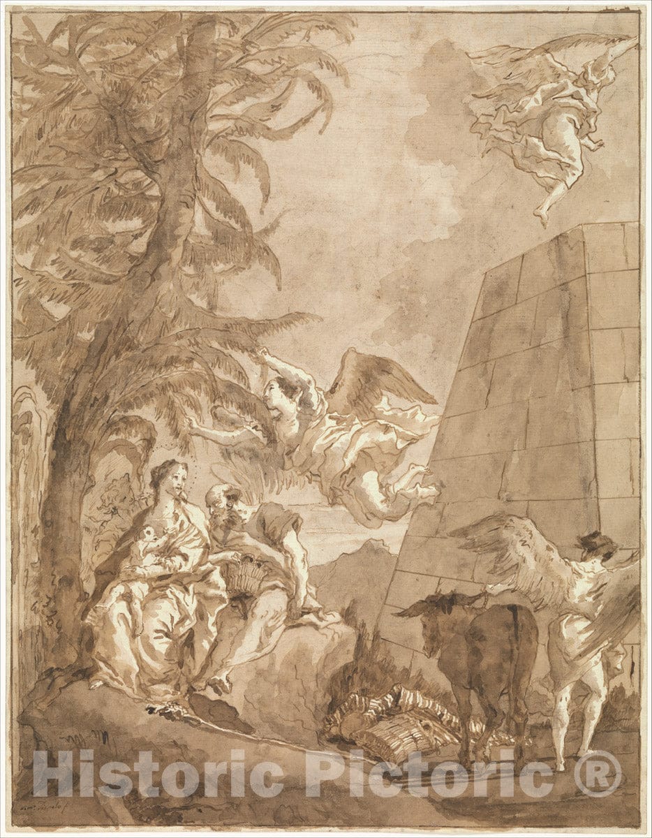 Art Print : Giovanni Domenico Tiepolo - The Rest on The Flight into Egypt (with a Truncated Pyramid on The Right) : Vintage Wall Art