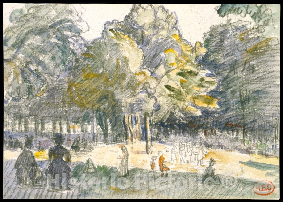 Art Print : Henri-Edmond Cross (Henri-Edmond Delacroix) - Study for 'Le Ranelagh' : Vintage Wall Art