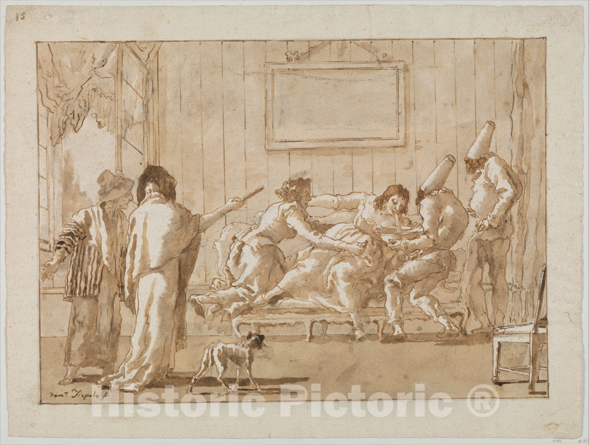 Art Print : Giovanni Domenico Tiepolo - Punchinello's Mother (?) Sick in Pregnancy : Vintage Wall Art