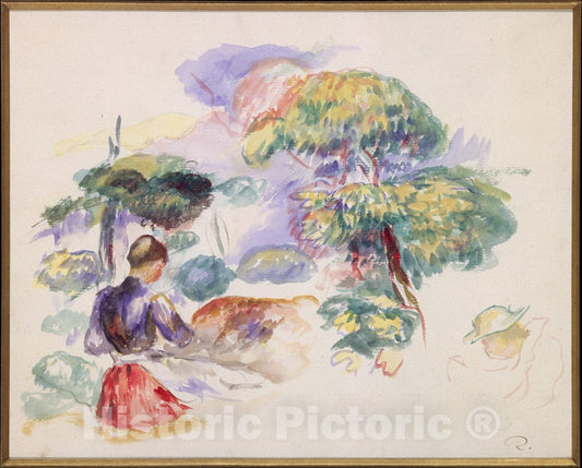 Art Print : Auguste Renoir - Landscape with a Girl : Vintage Wall Art