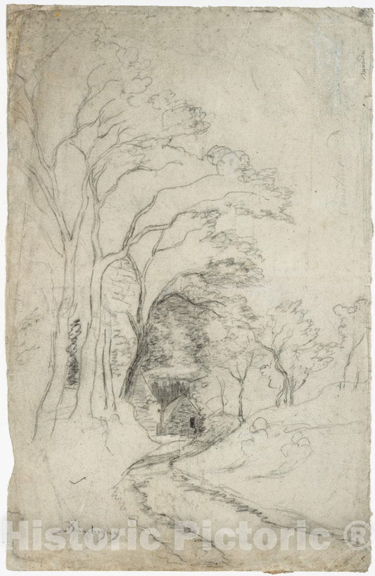 Art Print : Charles-François Daubigny - Country Road Landscape with Trees (Recto)