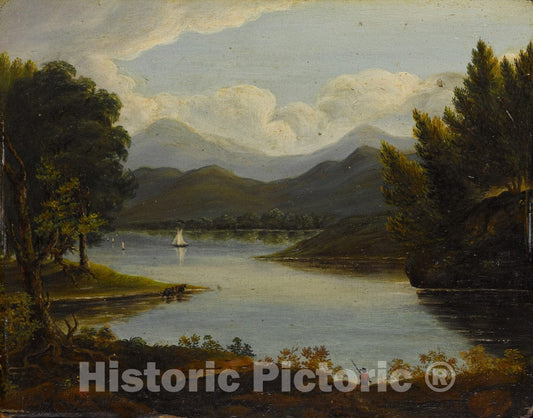 Art Print : French or American Artist (Possibly Victor de Grailly, Paris, 1804–1889) - Hudson River Scene - American : Vintage Wall Art