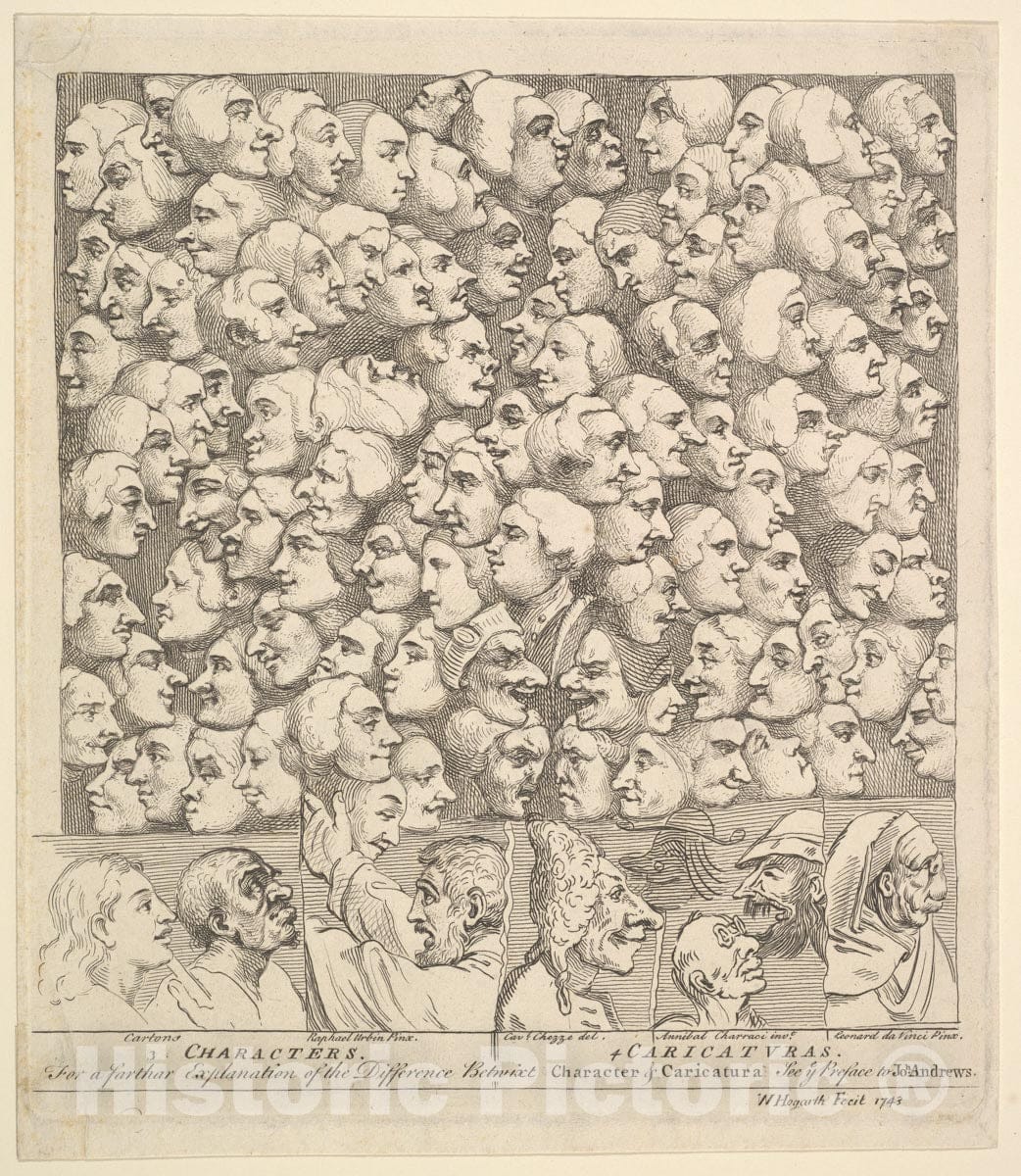 Art Print : William Hogarth - Characters and Caricaturas : Vintage Wall Art