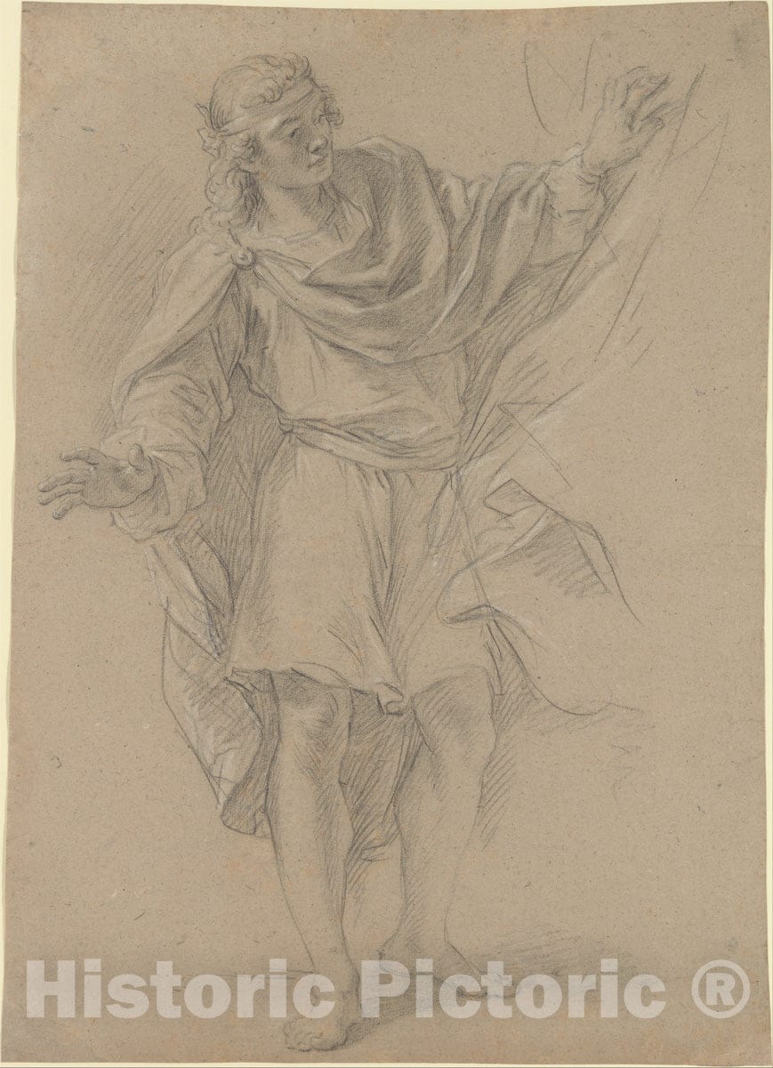 Art Print : Étienne Parrocel - Man Pulling a Curtain Aside : Vintage Wall Art