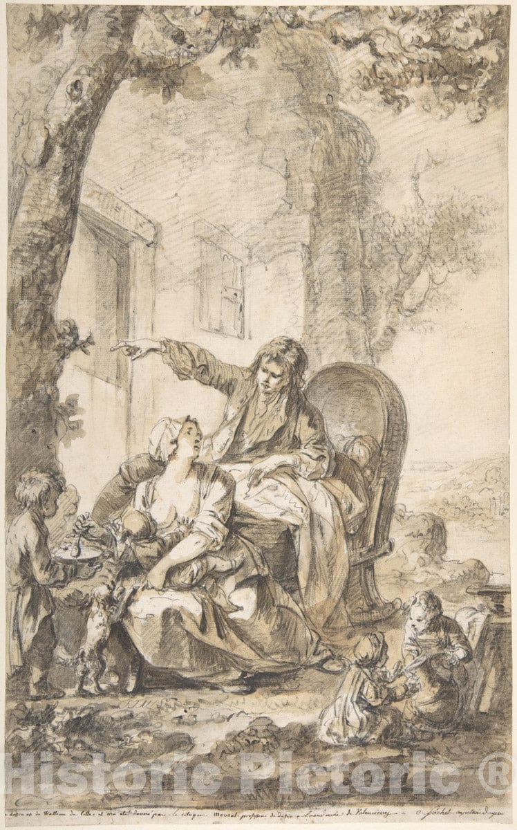 Art Print : Louis Joseph Watteau, Called Watteau de Lille - Young Father Distressed by His Growing Family : Vintage Wall Art
