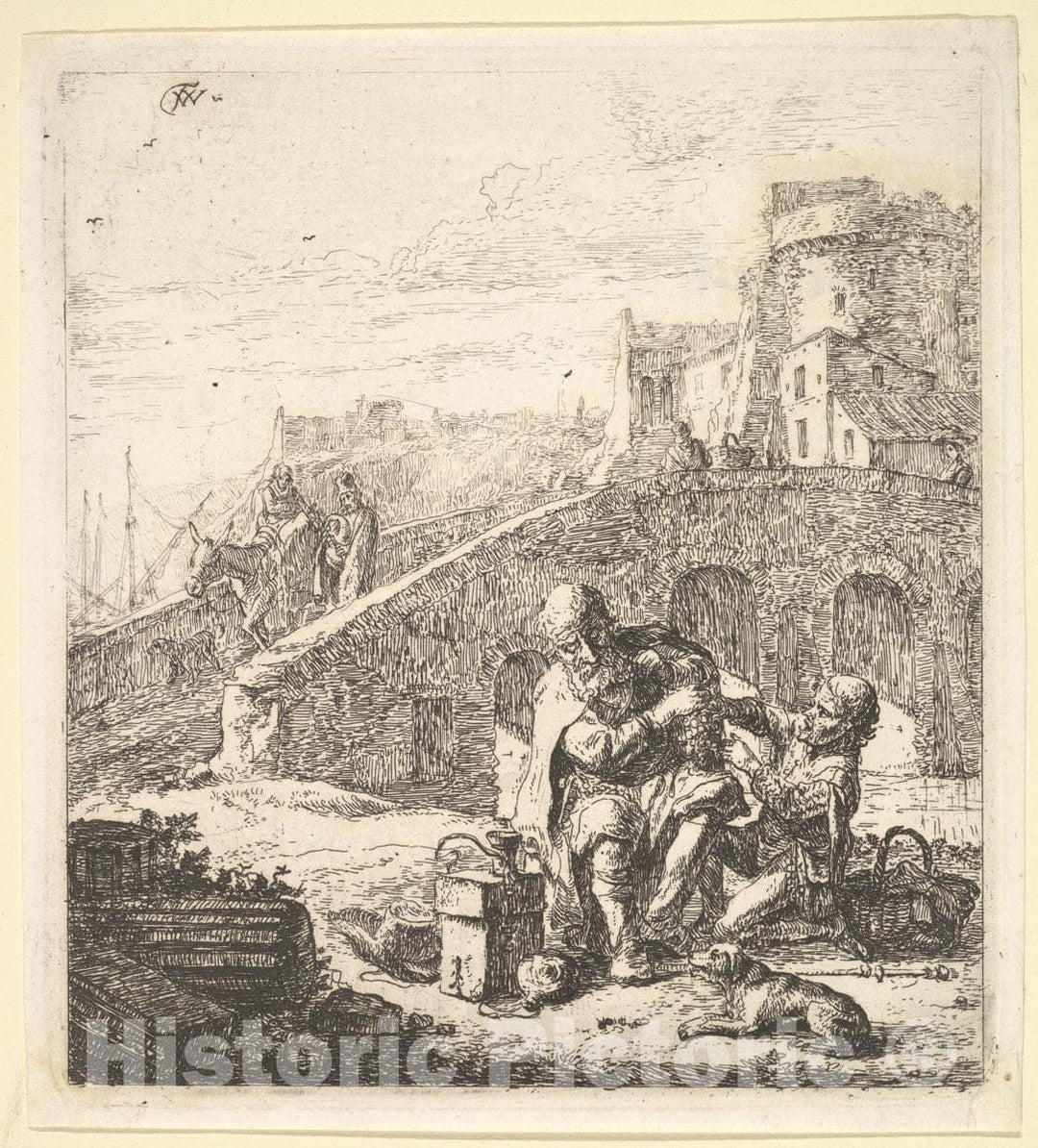 Art Print : Thomas Wijck - Lazarillo Stealing Grapes from The Poor Blind Beggar 2 : Vintage Wall Art