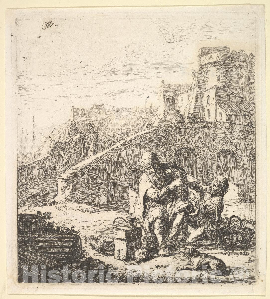 Art Print : Thomas Wijck - Lazarillo Stealing Grapes from The Poor Blind Beggar 2 : Vintage Wall Art