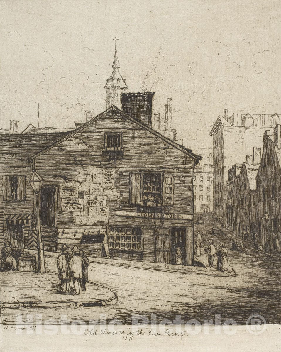 Art Print : Henry Farrer - Old Houses in The Five Points, 1870 (from Scenes of Old New York) : Vintage Wall Art
