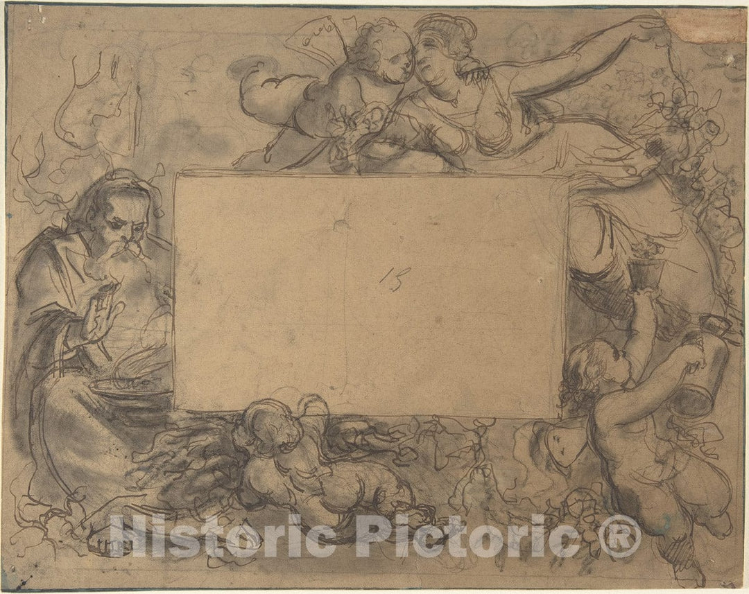 Art Print : Italian, 19th Century - Design for a Frame of a Ceiling : Vintage Wall Art