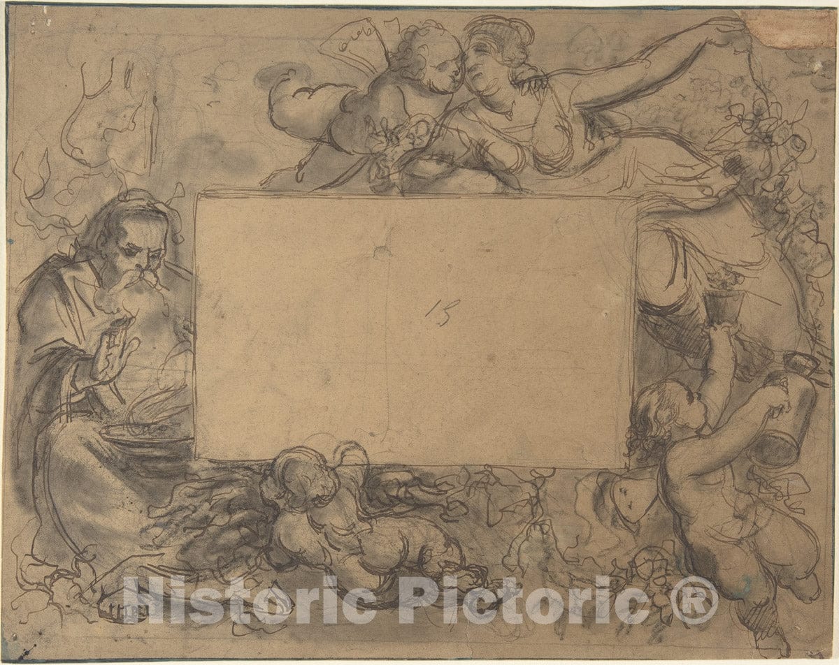 Art Print : Italian, 19th Century - Design for a Frame of a Ceiling : Vintage Wall Art