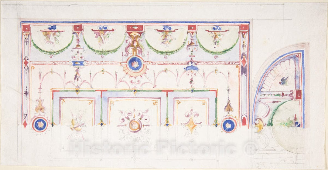 Art Print : Italian, 19th Century - Design for a Painted Ceiling 4 : Vintage Wall Art