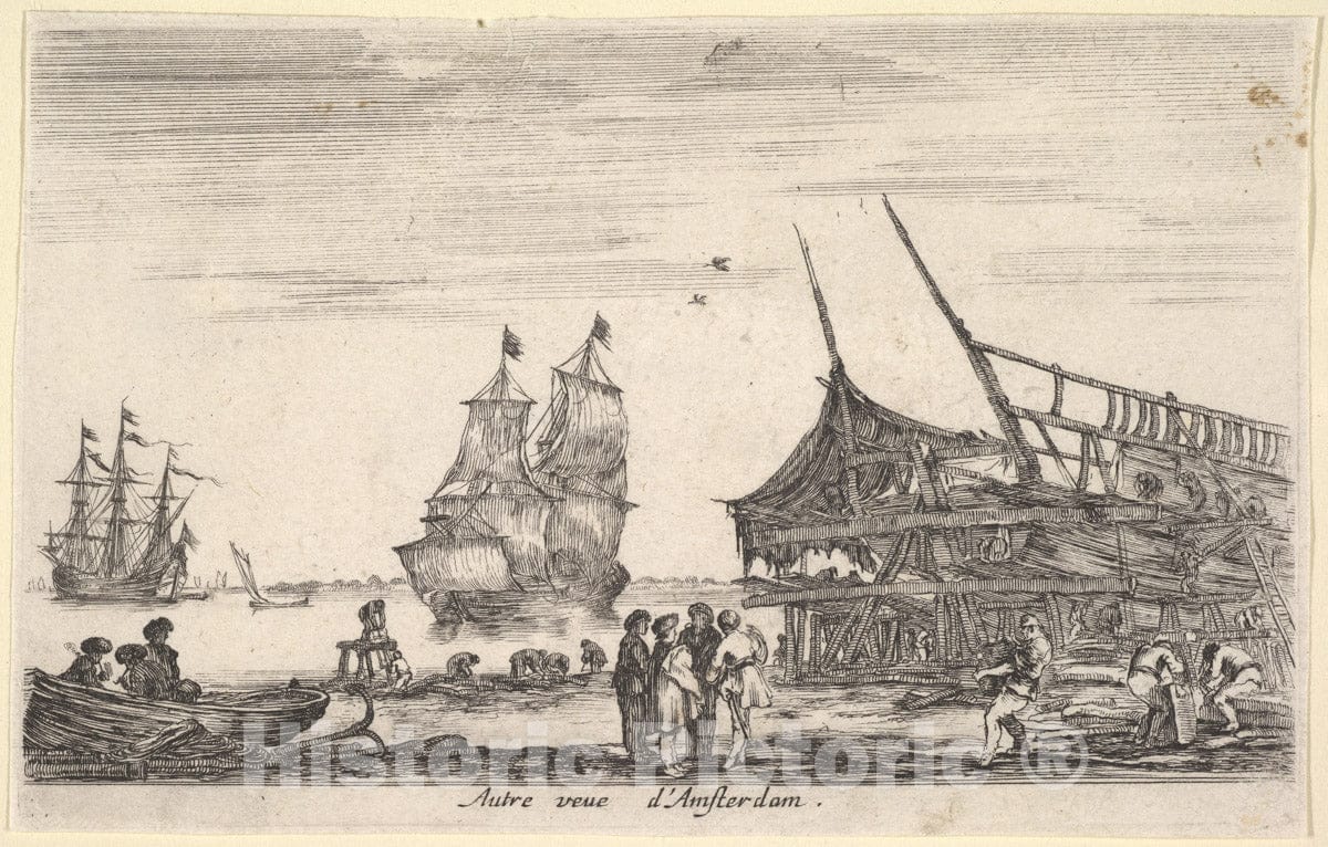 Art Print : Another View of Amsterdam - Artist: Stefano Della Bella - Created: 1647 : Vintage Wall Art