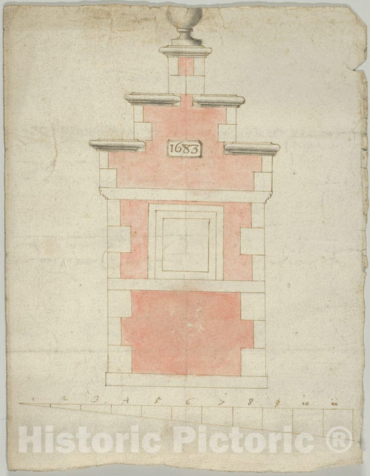 Art Print : Flemish - Design for a Small Tower or Stepped Gable, Dated 1683 : Vintage Wall Art
