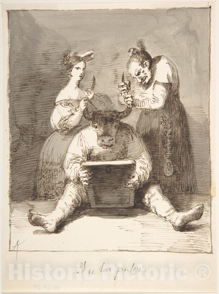 Art Print : Leonardo Alenza y Nieto - They are Polishing Him Up (Y se las pulen) : Vintage Wall Art
