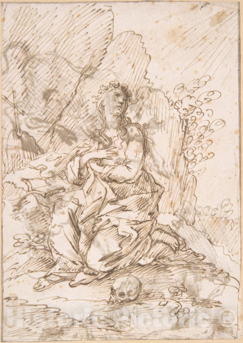 Art Print : Italian, Roman-Bolognese, 17th Century - Mary Magdalen in The Wilderness : Vintage Wall Art