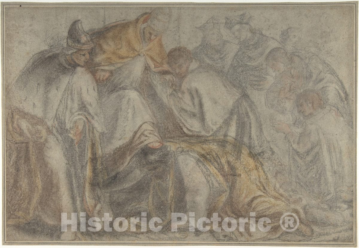 Art Print : Pietro Malombra - The Emperor Frederick Barbarossa Submitting to Pope Alexander III in The Presence of a Doge : Vintage Wall Art