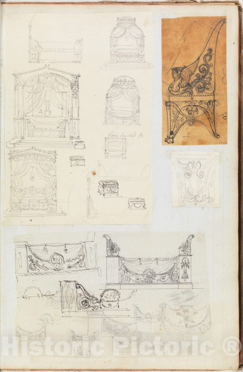 Art Print : Workshop of Charles Percier - Scrapbook containing Drawings and Several Prints of Architecture : Vintage Wall Art