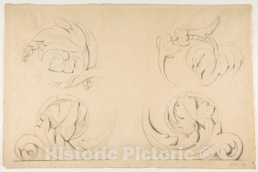 Art Print : Georges Seurat - Architectural Motifs: Four Rinceaux : Vintage Wall Art