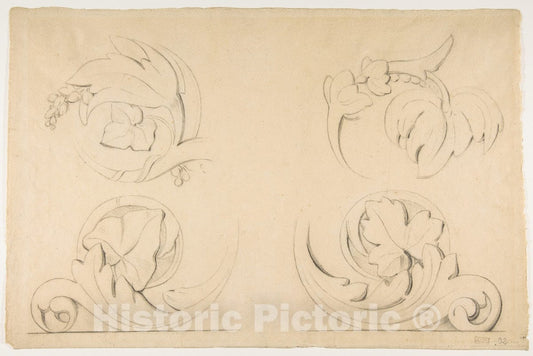 Art Print : Georges Seurat - Architectural Motifs: Four Rinceaux : Vintage Wall Art