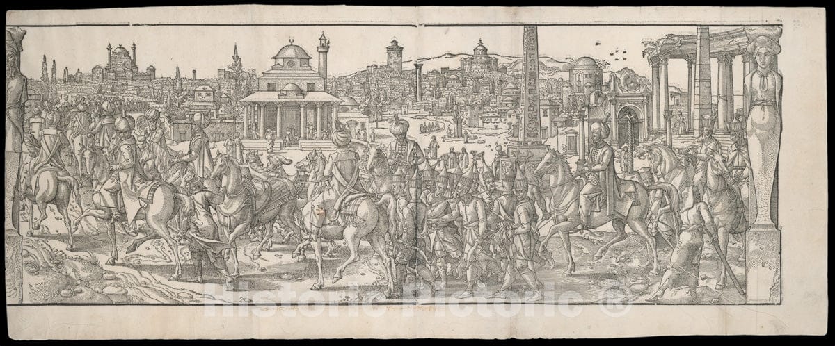 Art Print : Procession of Sultan Suleyman Through The Atmeidan from The Frieze Ces Moeurs et fachons de Faire de Turcz - Artist: Pieter Coecke Van Aelst - 1553 : Vintage Wall Art